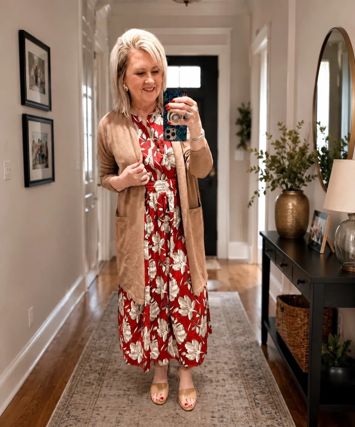 Another great outfit idea for Fall that would work for the day, but also work for dinner and date night. I am wearing a medium in the printed dress and cardigan.

#LTKootd #LTKgrwm #LTKOver40