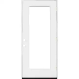 Steves & Sons 32 in. x 80 in. Legacy Full Lite Clear Glass Left Hand Outswing White Primed Fiberg... | The Home Depot