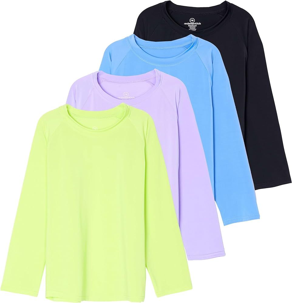 Real Essentials 4 Pack: Girls Long Sleeve Rash Guard Shirt - Swimwear UPF Sun Protection Swim Top... | Amazon (US)