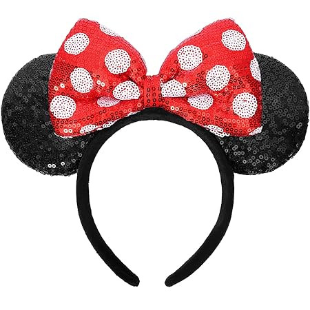 UNSPAZ Mouse Ears Headbands, Sequin Mouse Ears for Women Girls Boys, Shiny Bow Headband for Cospl... | Amazon (US)