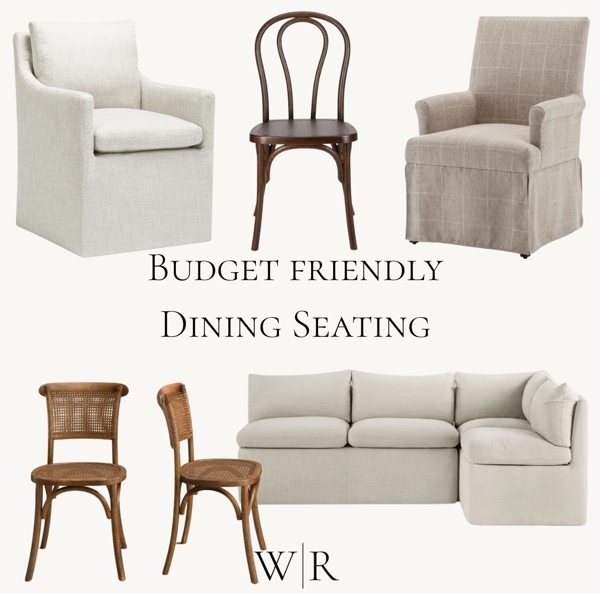 Budget friendly - big style! Dining Seating! Bistro Seat. Upholstered dining chair. Cane dining chair. Upholstered dining bench. 

#LTKSaleAlert #LTKFamily #LTKHome