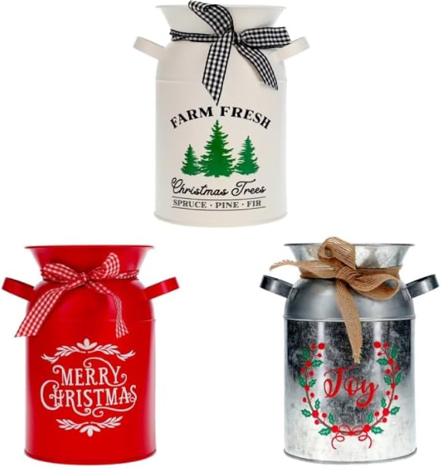 DADE Rustic Metal Christmas Decorative Vases, Milk Jug Design, Vintage Style Home Flower Holiday ... | Amazon (US)