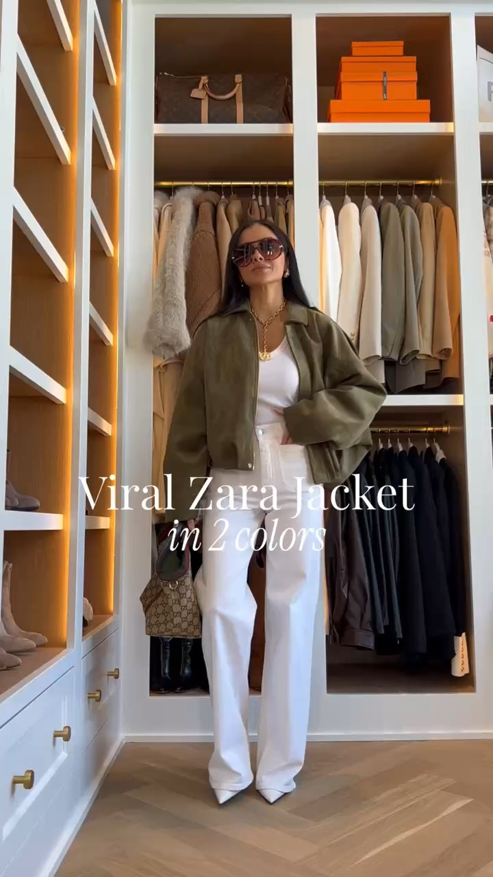 Viral Zara suede bomber style jacket. The green feels effortless but if you want a more affordable option, the Amazon suede bomber is almost just as good. The relaxed fit makes it easy to throw on over denim or basics and instantly look put together. Such a perfect transitional jacket you’ll wear all season!

Wearing an XS in the jackets
Frame denim - wearing a 24, runs TTS
Agolde ren jeans

miamiamine Zara suede bomber jacket viral Zara jacket olive green bomber spring layering piece elevated casual style chic everyday outfit transitional outerwear wardrobe staple

#LTKTravel #LTKootd #LTKspringtrends