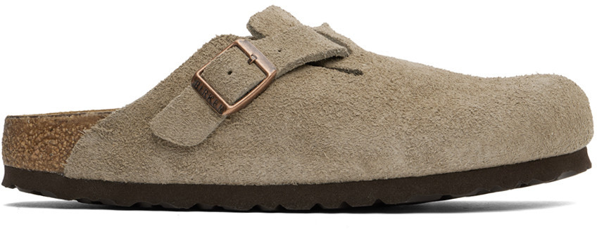 Birkenstock Taupe Boston Soft Footbed Narrow Loafers | SSENSE