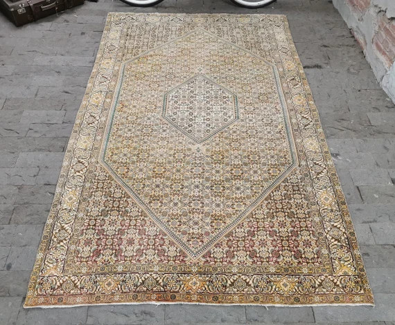 Persian Rug / 5.4x8.3ft / Yellow Turkish Rug / Oushak Rug / Overdyed Rug / Handwoven Oushak Rug /... | Etsy (US)