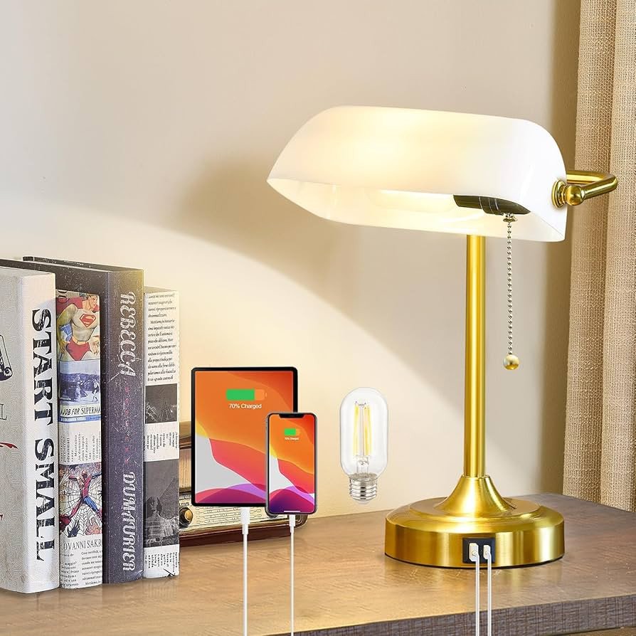 Vintage Desk Lamp Bankers Lamp - Retro Table Lamp with USB & Type C Charging Ports Traditional Pu... | Amazon (US)