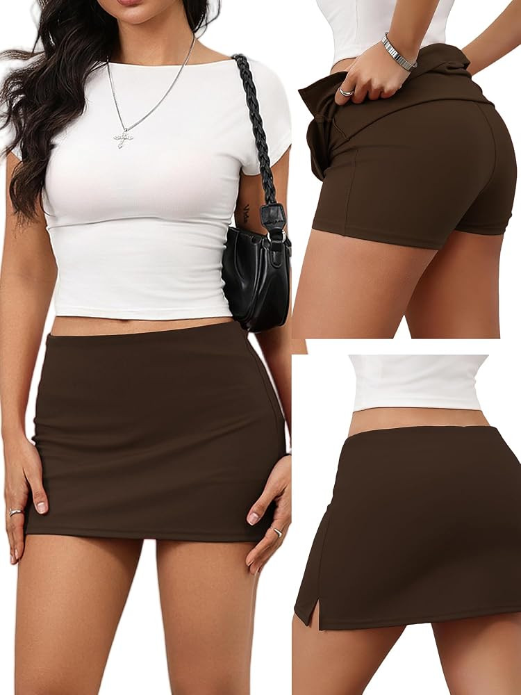 Danysu Stretchy Mini Skorts Low Waist Skirt with Shorts Side Slit Skirts | Amazon (US)