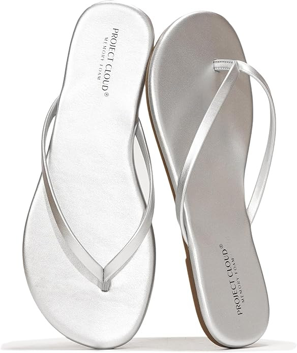 Project Cloud Flip Flops for Women - Memory Foam Flats Summer Sandals for Women 2025 - Vegan Leat... | Amazon (US)