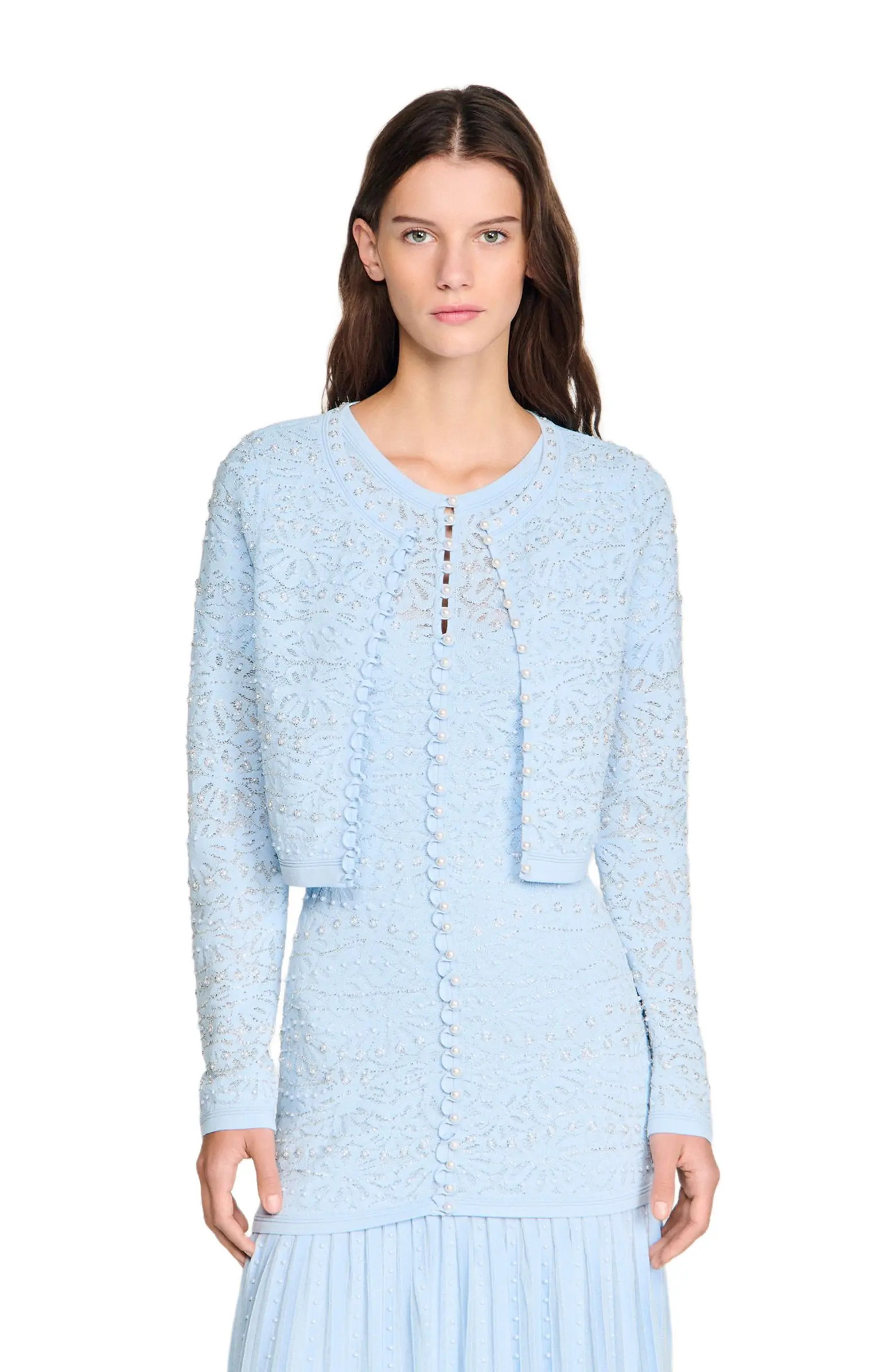 SANDRO Cropped pearled cardigan | Nordstrom | Nordstrom