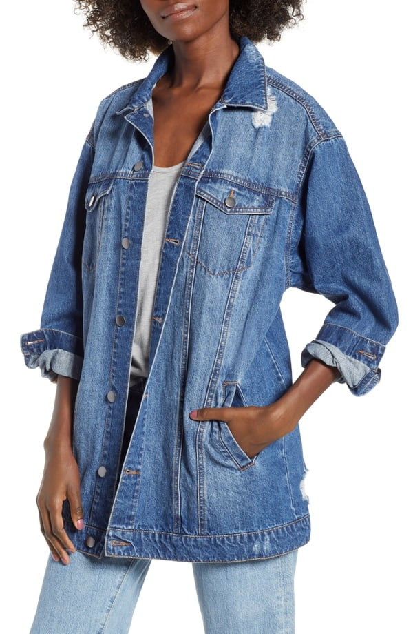 Distressed Longline Denim Jacket | Nordstrom