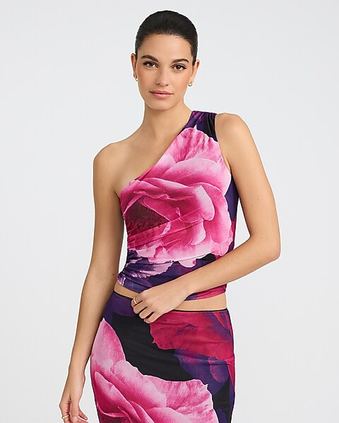 Floral Mesh One Shoulder Tank | Express