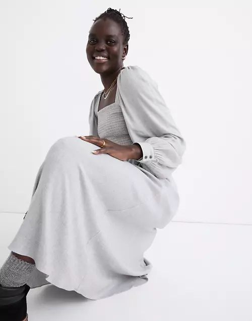 Lucie Long-Sleeve Smocked Midi Dress in Wool Gauze | Madewell