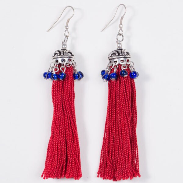 Handmade Red Tassel Earrings (India) | Bed Bath & Beyond