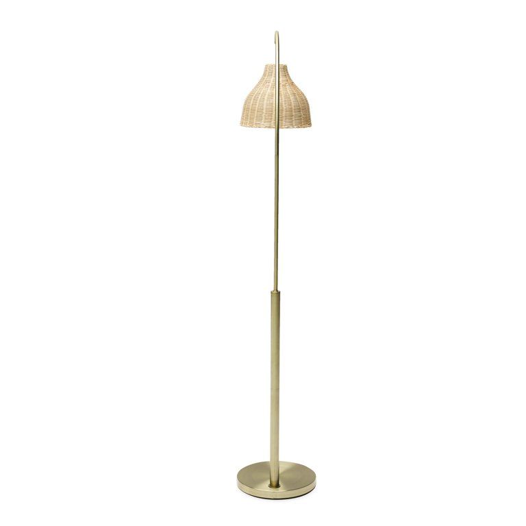 Antique BrassColor Arch Floor Lamp with Rattan Shade by Drew Barrymore Flower Home | Walmart (US)