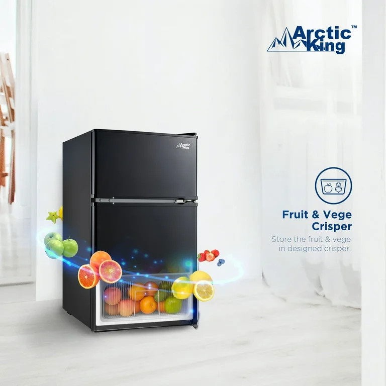 Arctic King 3.2 Cu ft Two Door Mini Fridge with Freezer, Black, E-Star, ARM32D5ABB | Walmart (US)