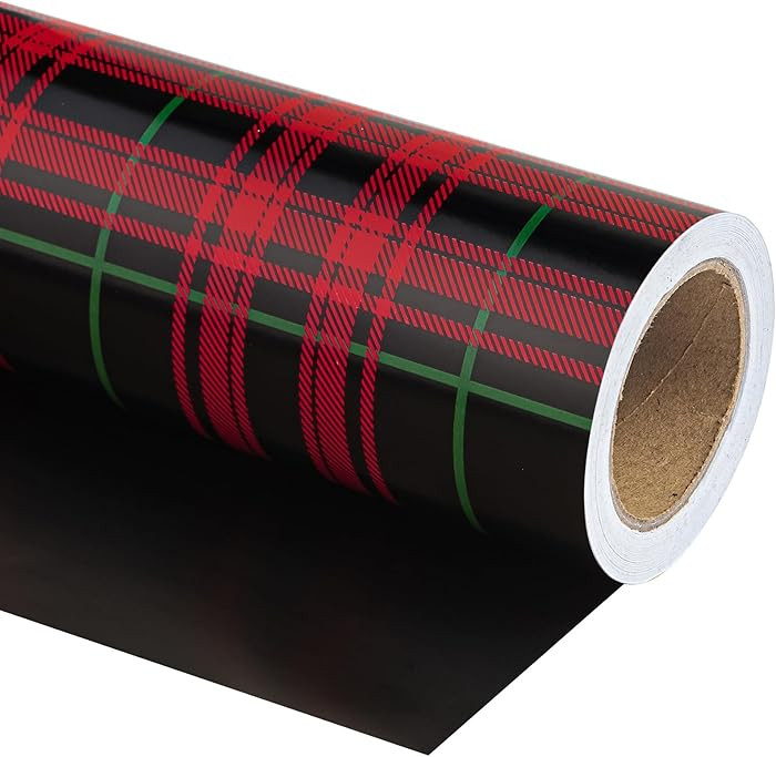 WRAPAHOLIC Reversible Plaid Wrapping Paper - Mini Roll - 17 Inch x 33 Feet - Red and Black Plaid ... | Amazon (US)
