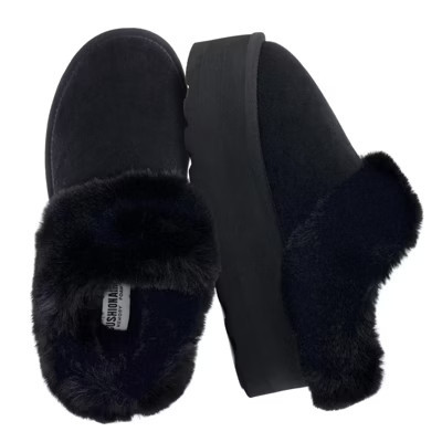 CUSHIONAIRE Husky Women’s Platform Slippers | Genuine Suede, Faux Fur Lining, Memory Foam, Wide Widths | Fuzzy Platform - Black Suede 7.5 | Target