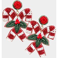 Christmas Candy Cane Earrings Seed Beaded Gift Holiday | Etsy (US)