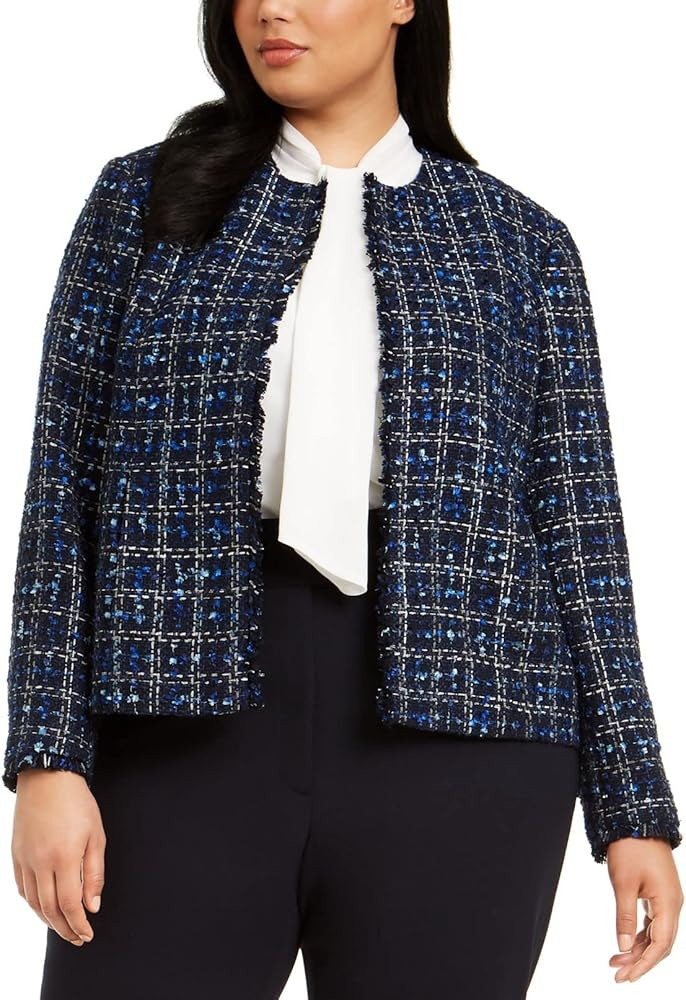 Calvin Klein Womens Plus Tweed Open Front Jacket Blue 16W | Amazon (US)