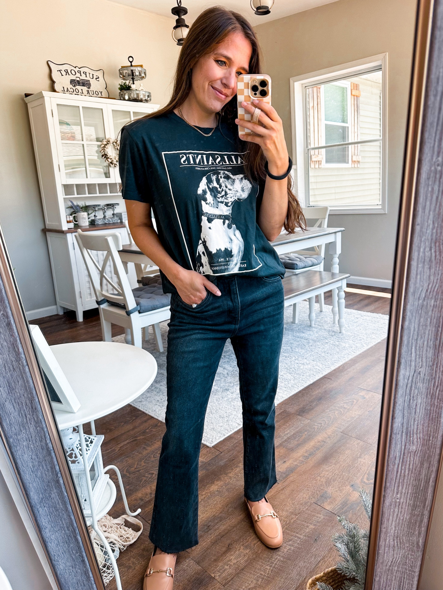 NSale best graphic tee! All saints 
Wearing XS 
Pants tts petite 
Loafer tts 

#LTKBacktoSchool #LTKStyleTip #LTKxNSale