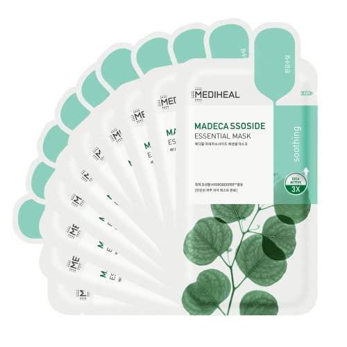 Mediheal Best Korean Sheet Mask - Madecassoside Essential Face Mask 10 Sheets For Sensitive Blemish Prone All Skin Types Hydrating Moisturizing Calming Soothing | Amazon (US)