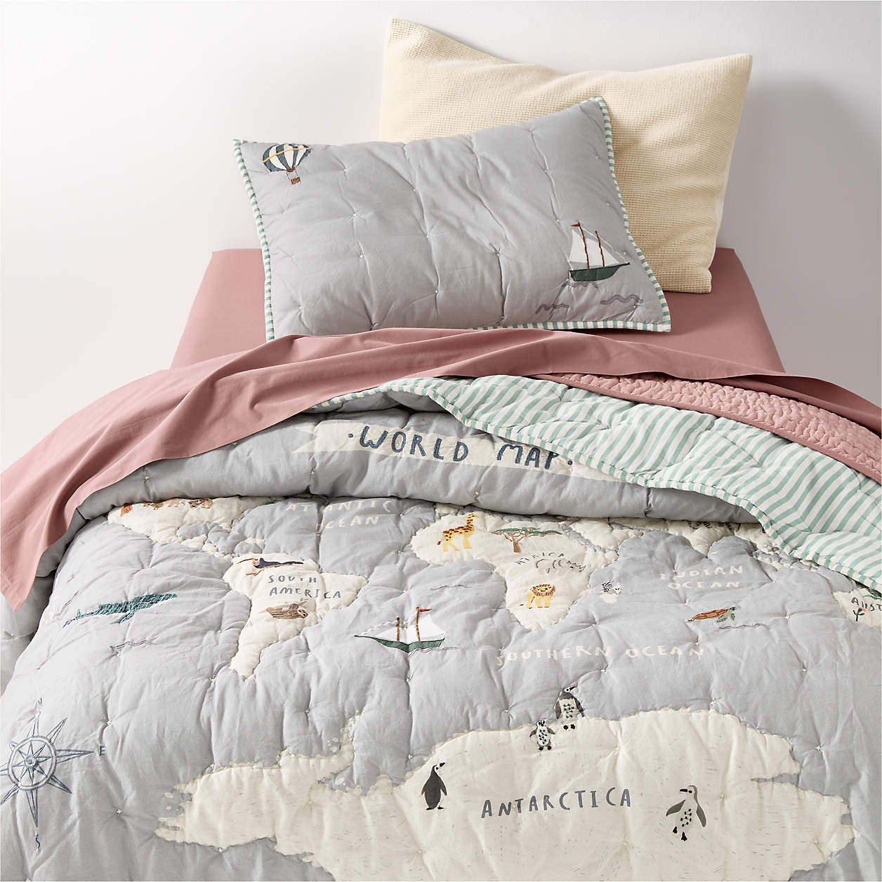 Explorer Adventure Kids Twin Quilt | Crate & Kids | Crate & Barrel