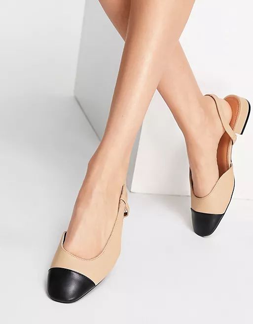 ASOS DESIGN Wide Fit Lively slingback ballet flats in beige and black | ASOS (Global)