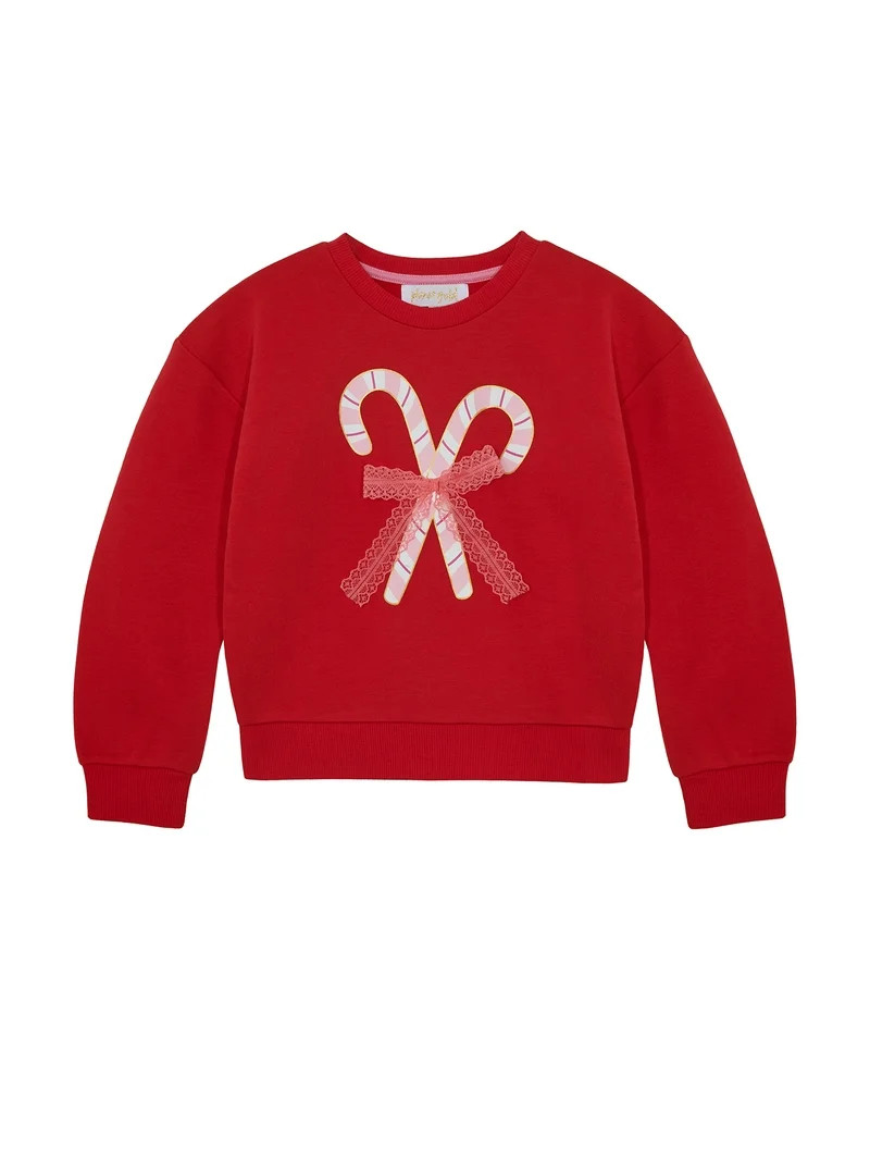Planet Gold Girl's Holiday Candy Cane Sweatshirt, Sizes 4-18 | Walmart (US)