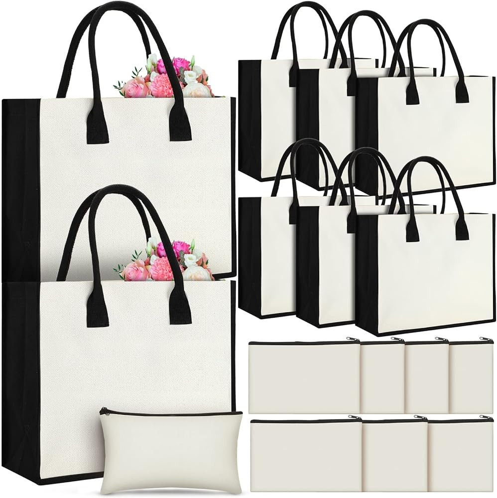 Reginary 16 Pcs Canvas Tote Bag with Makeup Bag Initial Beach Bag Blank Grocery Bag for Travel Br... | Amazon (US)