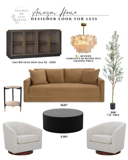 Living room inspo. Amazon home finds. White accent chair swivel. Tall olive tree faux. Round coffee table black. Organic chandelier modern. 

#LTKFind #LTKhome #LTKsalealert