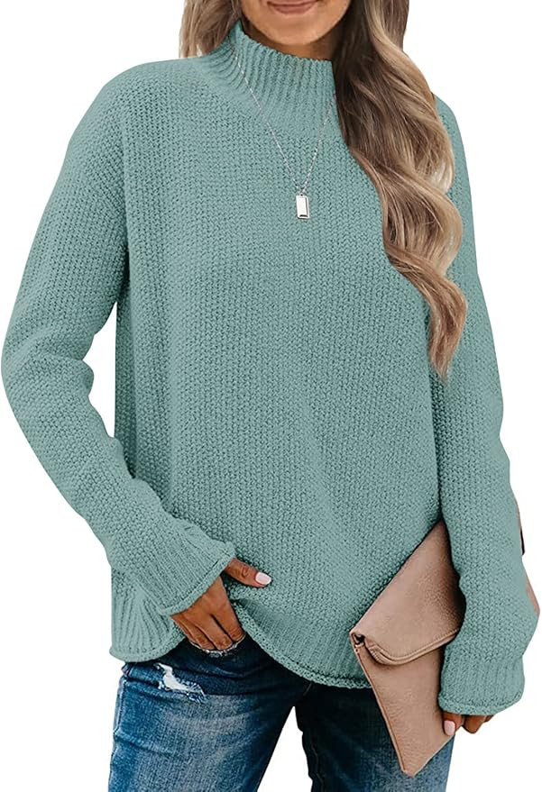 MEROKEETY Women's Long Sleeve Turtleneck Cozy Knit Sweater Casual Loose Pullover Jumper Tops at A... | Amazon (US)