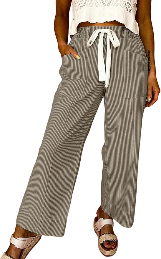 Acelitt Women Elastic Waist High Striped Pants, S-XXL | Amazon (US)