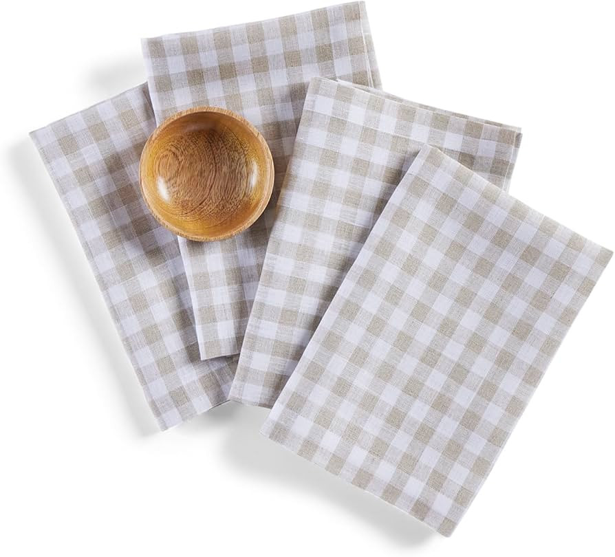Solino Home Linen Napkins Set of 4-100% Pure Linen Gingham Natural Dinner Napkins 20 x 20 Inch fo... | Amazon (US)
