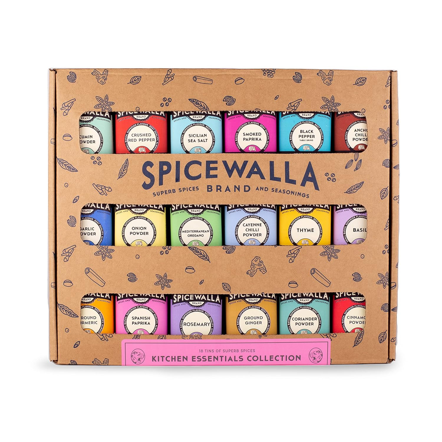 Spicewalla Essential Spices and Seasonings Set 18 Pack Variety | Garlic, Onion, Paprika, Crushed ... | Amazon (US)