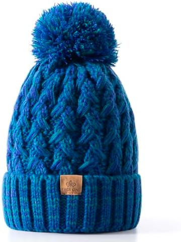 PAGE ONE Womens Winter Ribbed Beanie Crossed Cap Chunky Cable Knit Pompom Soft Warm Hat | Amazon (US)