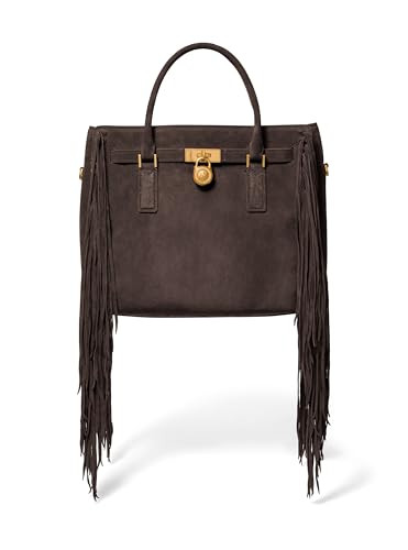 Michael Kors Hamilton Nomad Large Satchel, Antique Gold-Tone Hardware/Fringe Suede/Chocolate | Amazon (US)