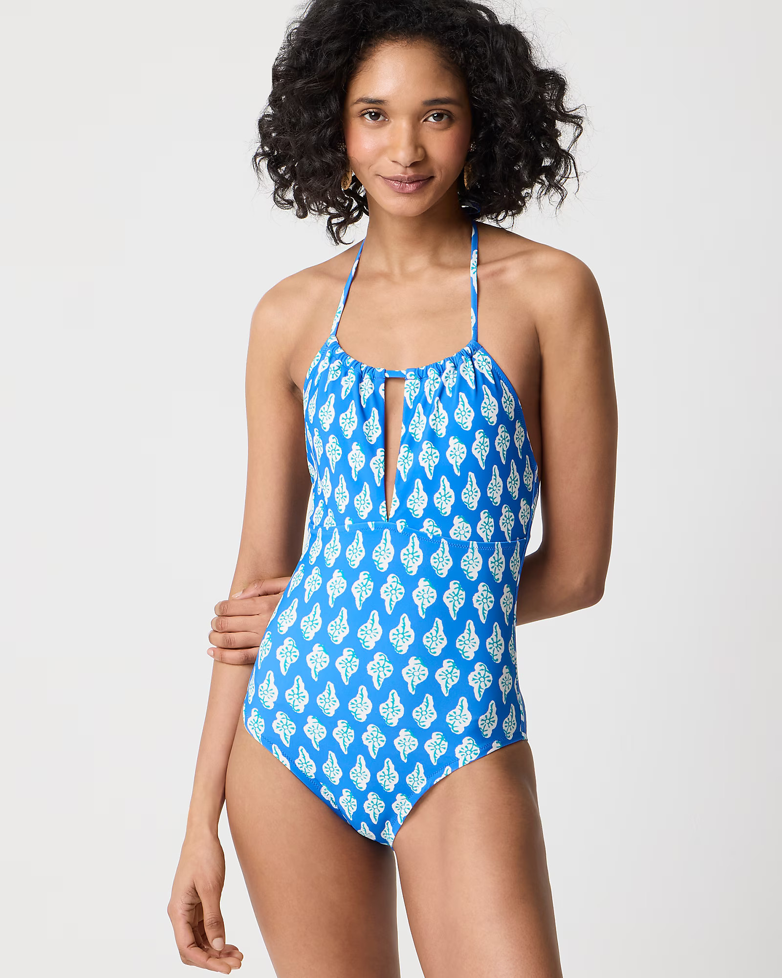 Printed halter one-piece swimsuit | J.Crew Factory