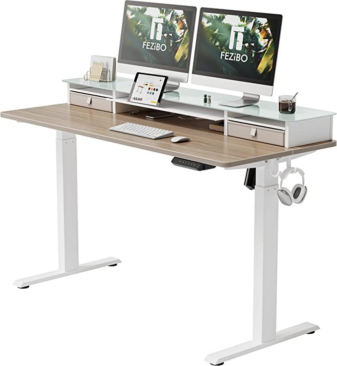 FEZIBO Electric Standing Desk with Glass Top Monitor Stand,48 x 26 Inch Adjustable Sit Stand Up T... | Amazon (US)