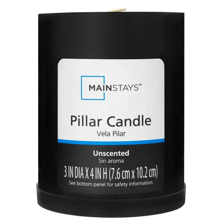 Mainstays Unscented Decorative Pillar Candle 3x4 Black - Walmart.com | Walmart (US)