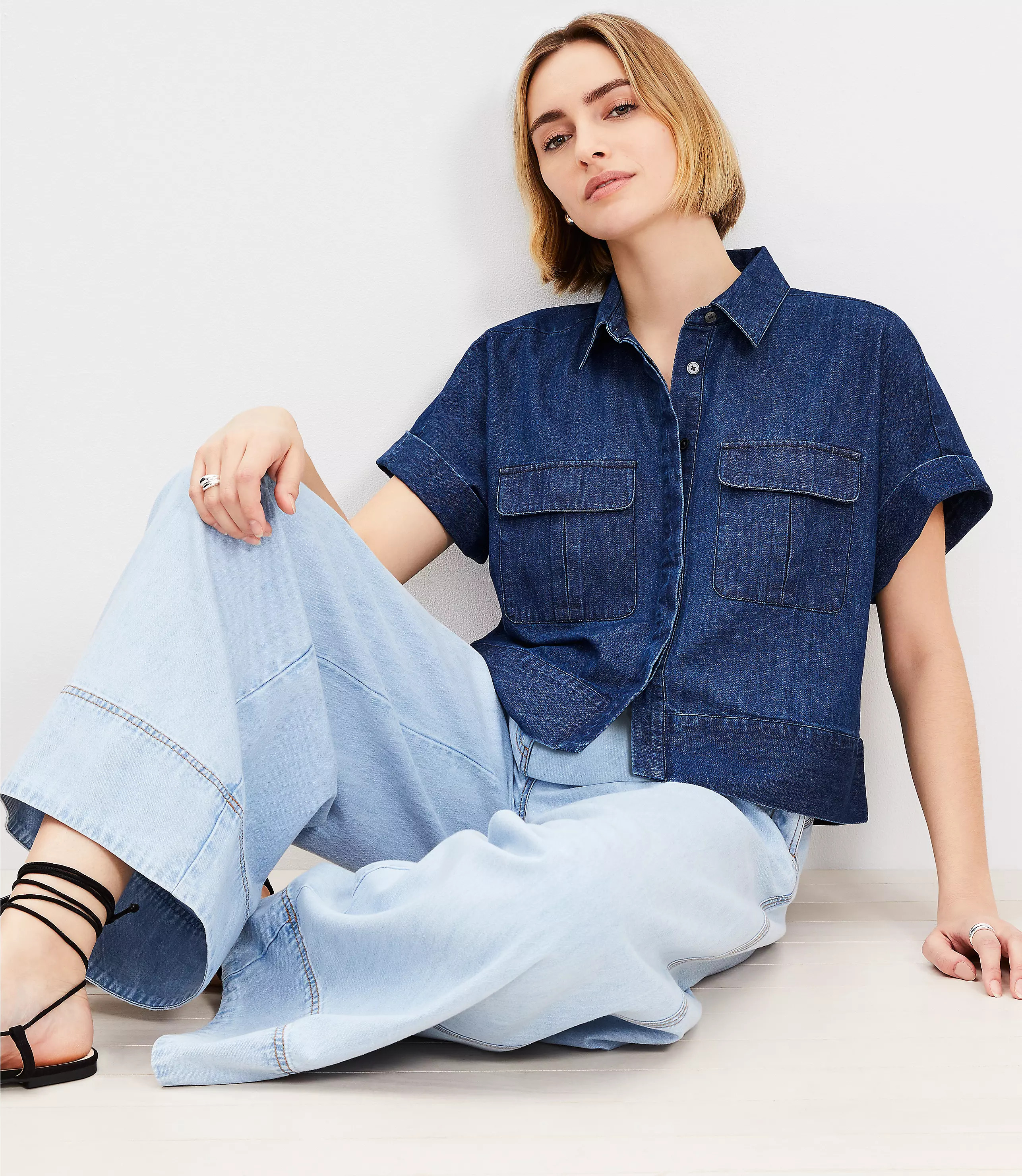 Chambray Modern Pocket Top | LOFT