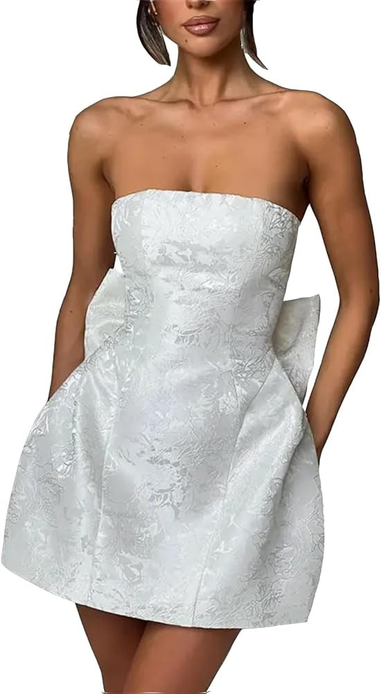 Women's Strapless Mini Dresses with Bow Satin Homecoming Dress for Teens Short Cocktail Dresses | Amazon (US)