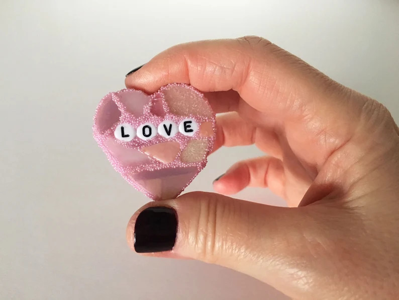 Small Pink Conversation Heart Love Glass Tile Stained Valentines Day Galentines Mosaic Hearts Eng... | Etsy (US)