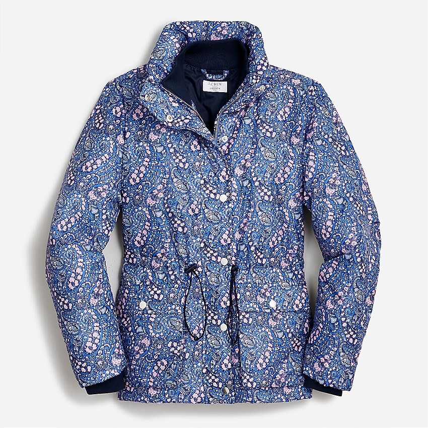 Cinched-waist puffer jacket in Liberty® Bourton Bloom fabric | J. Crew US