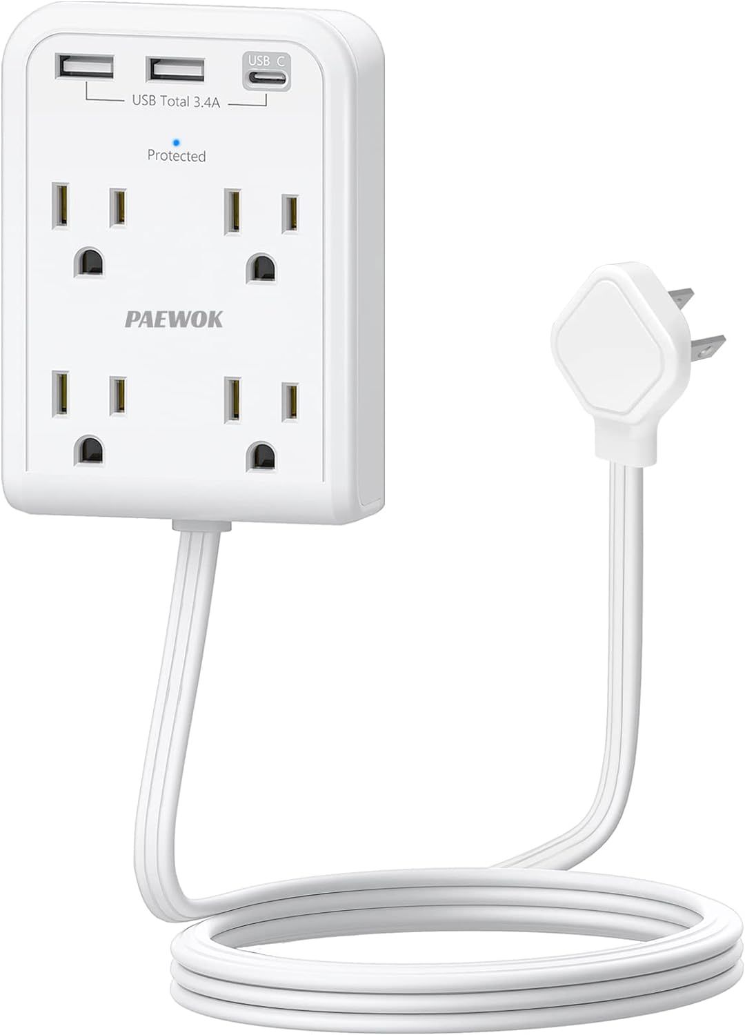 Flat Multi Plug Extender with 3 USB Wall Charger(1 Type C), 4 Outlet Wall Adapter, 4 ft Thin Exte... | Amazon (US)