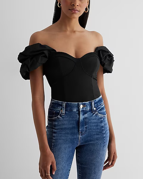 Body Contour High Compression Puff Sleeve Corset Bodysuit | Express