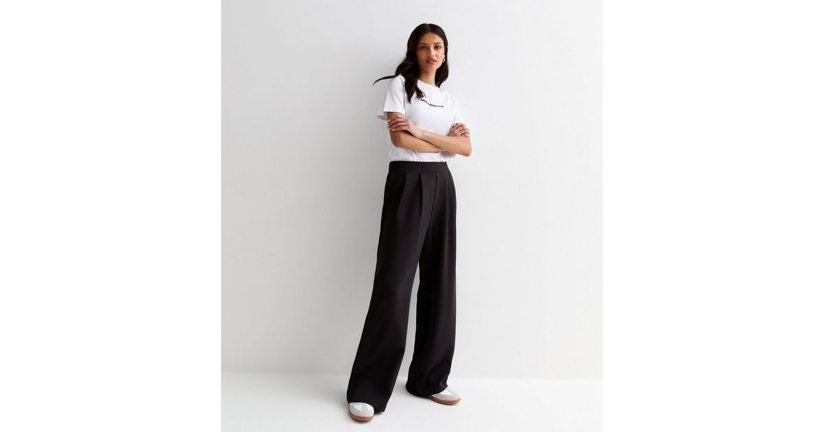 Black Elasticated Tailored Wide Leg Trousers | New Look | New Look (UK)