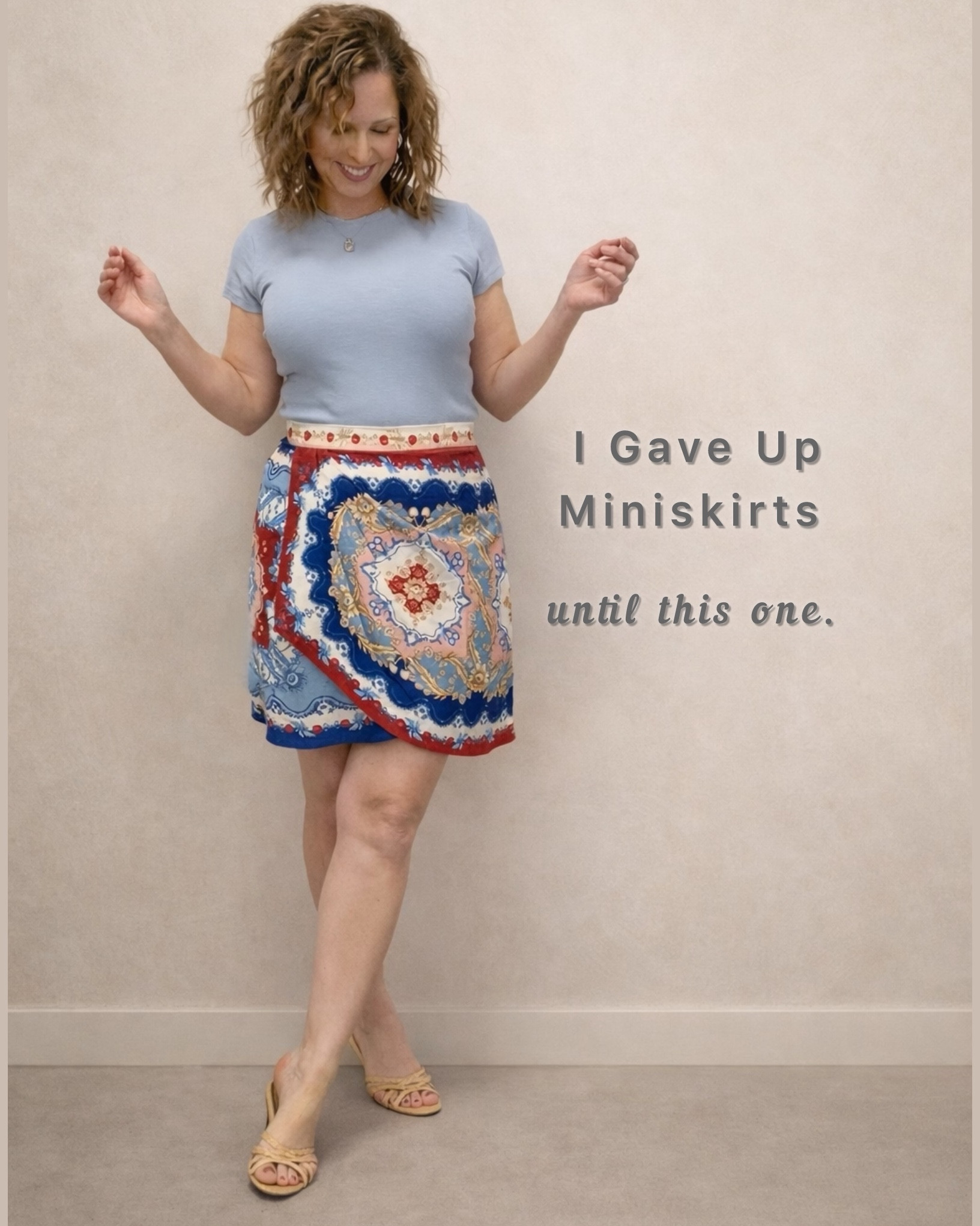 I don’t wear mini skirts anymore… but this one surprised me. 

Most of them feel too short or just not quite right at this stage.

The length is still flattering without feeling overly exposed, and the wrap gives it a more polished feel. Love. 

It has a little stretch to it and it’s true to size. I’m 5’4" about 140 pounds and wearing a small.

#LTKOver40 #LTKPetite #LTKootd