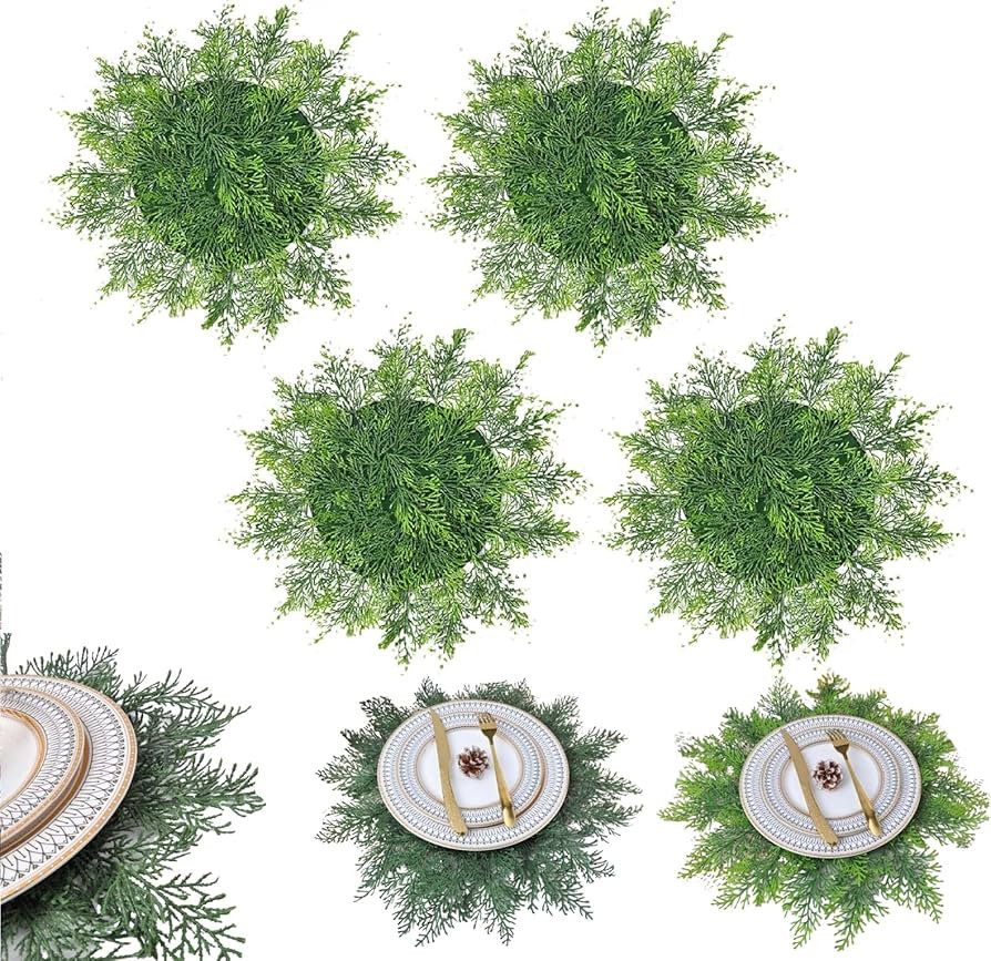 Faux Cedar Placemats, Faux Cedar Greenery Placemats Round, Cedar Christmas Placemats,16" Large Ar... | Amazon (US)