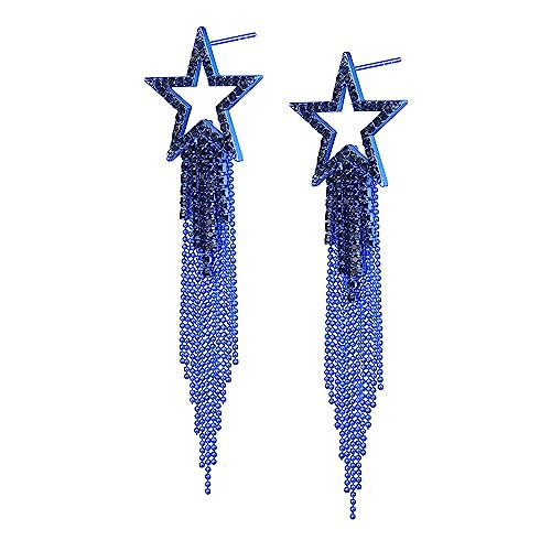 EVER FAITH Star Tassel Earrings for Women, Rhinestone Crystal Long Waterfall Beaded Fringe Chande... | Amazon (US)