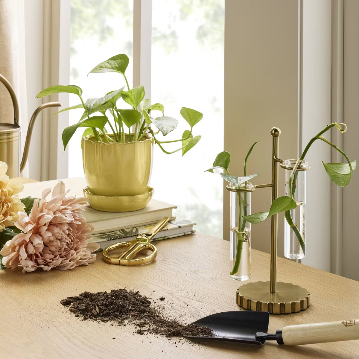 3pc Test Tube Brass Industrial Glass Vase - Hearth & Hand™ with Magnolia | Target